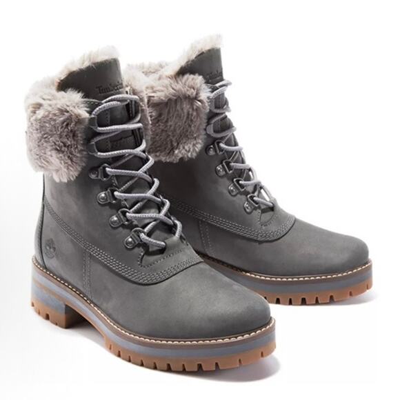 TIMBERLAND Women's 6.5 COURMAYEUR VALLEY 6IN Faux Fur WP Boot GRAY TB0AJGMG77 - Picture 4 of 7